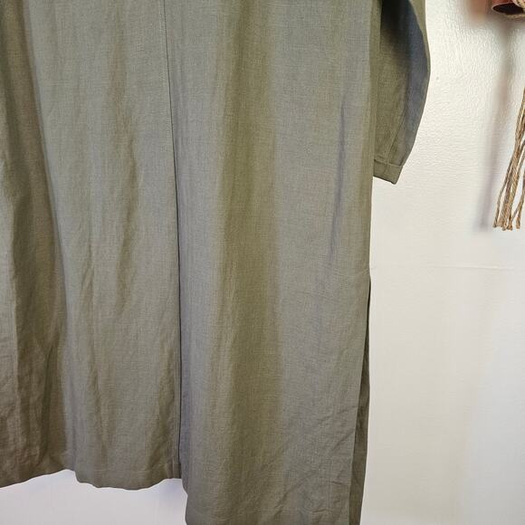 Linen Long‎ Trench Jacket M Olive Green Button Front Lagenlook - Picture 9 of 10